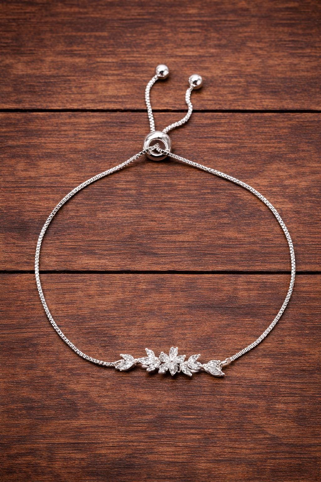 Adjustable Copper Zirconia Flower Bracelet, Elegant Floral Daily Jewelry
