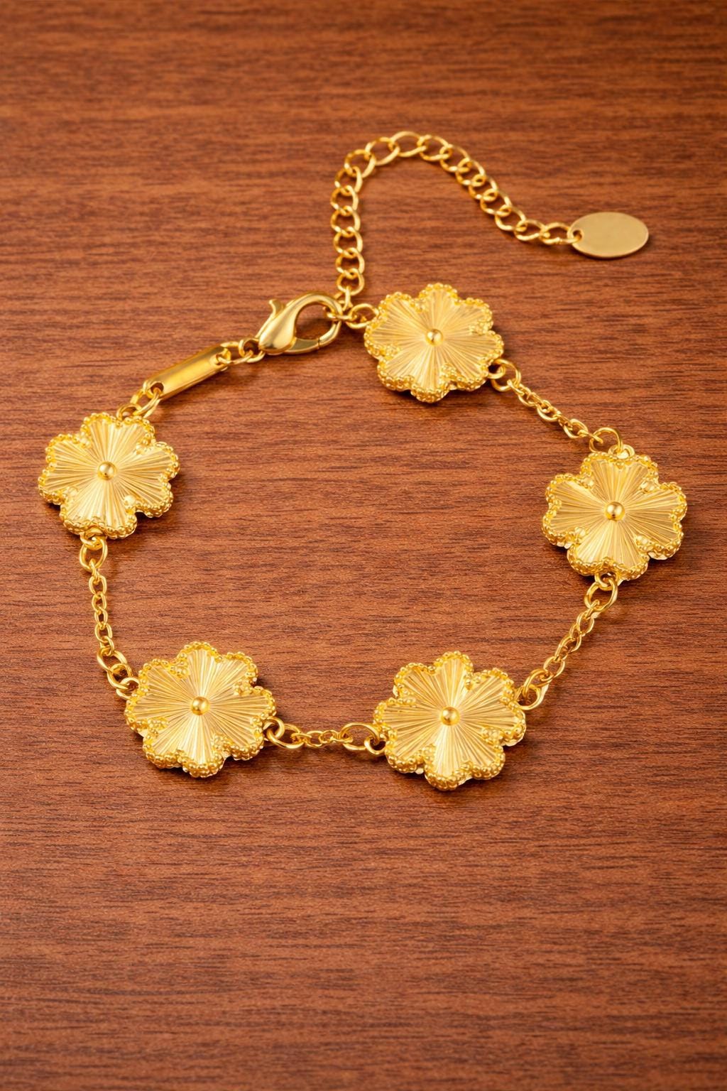 Gold Four Leaf Clover Bracelet, Lucky Charm Jewelry, Minimalist Style