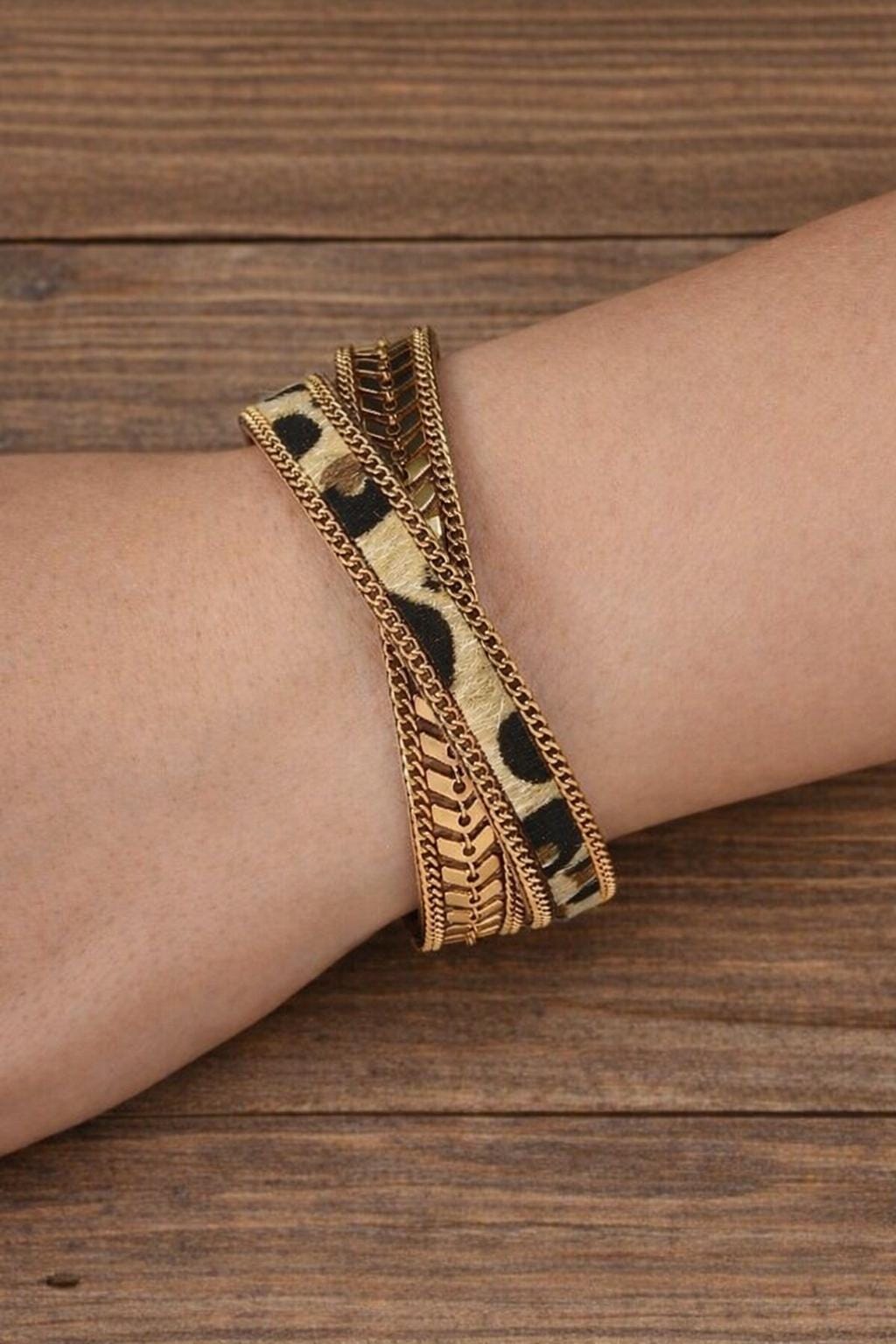 Layered Leopard Print Chain Bracelet – Gold Tone Boho Chic Jewelry