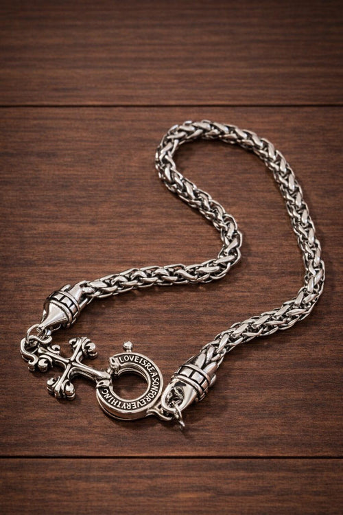 1pc Elegant Braided Chain Cross & Horseshoe Charm Bracelet For Women, Suitable For Daily Wear