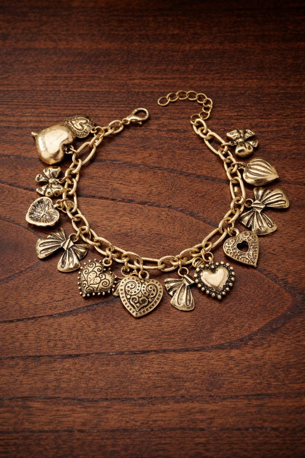 Retro Bow Heart Charm Bracelet, Vintage Multi Charms Locket Jewelry