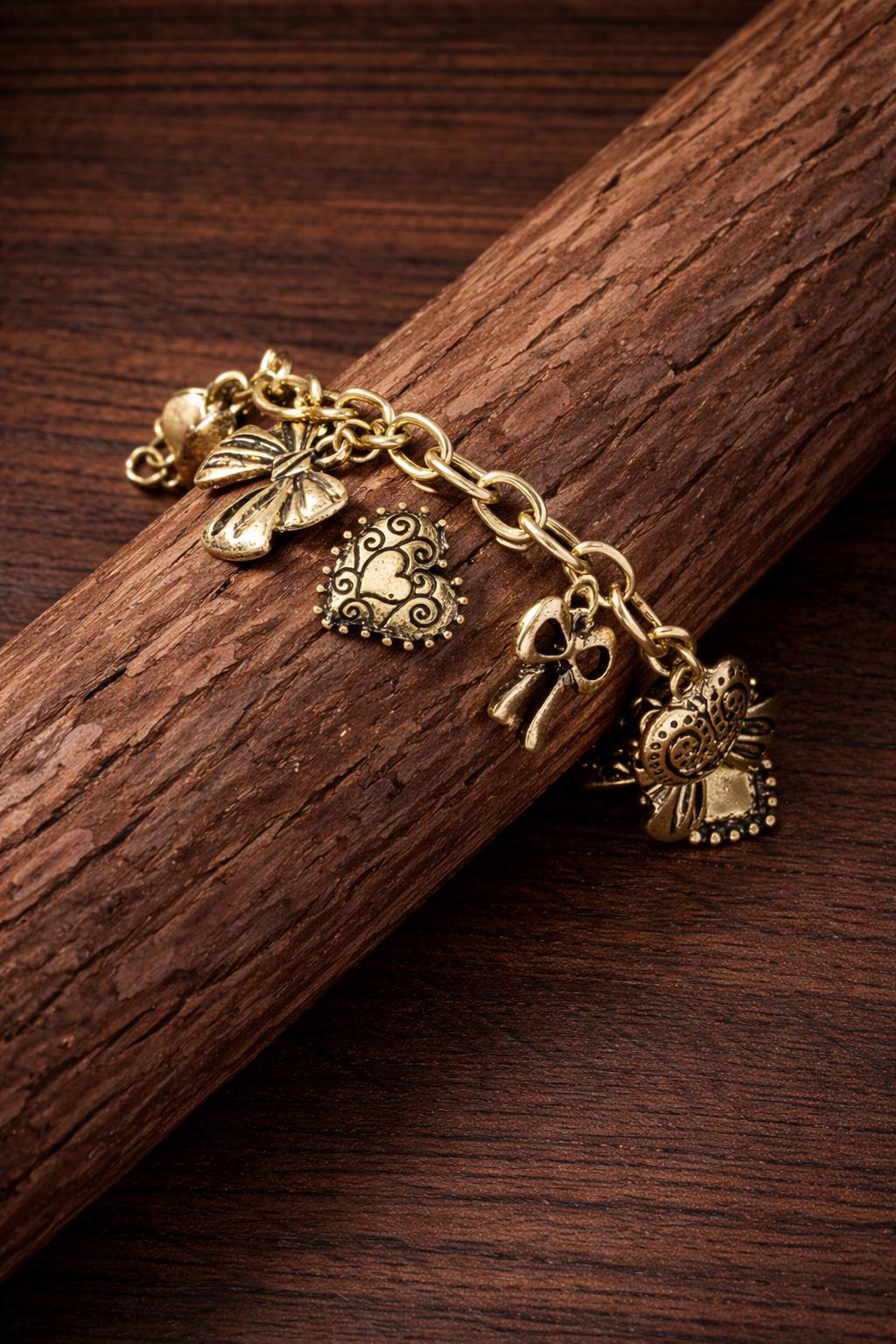 Retro Bow Heart Charm Bracelet, Vintage Multi Charms Locket Jewelry