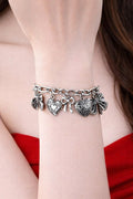 Retro Bow Heart Charm Bracelet, Vintage Multi Charms Locket Jewelry