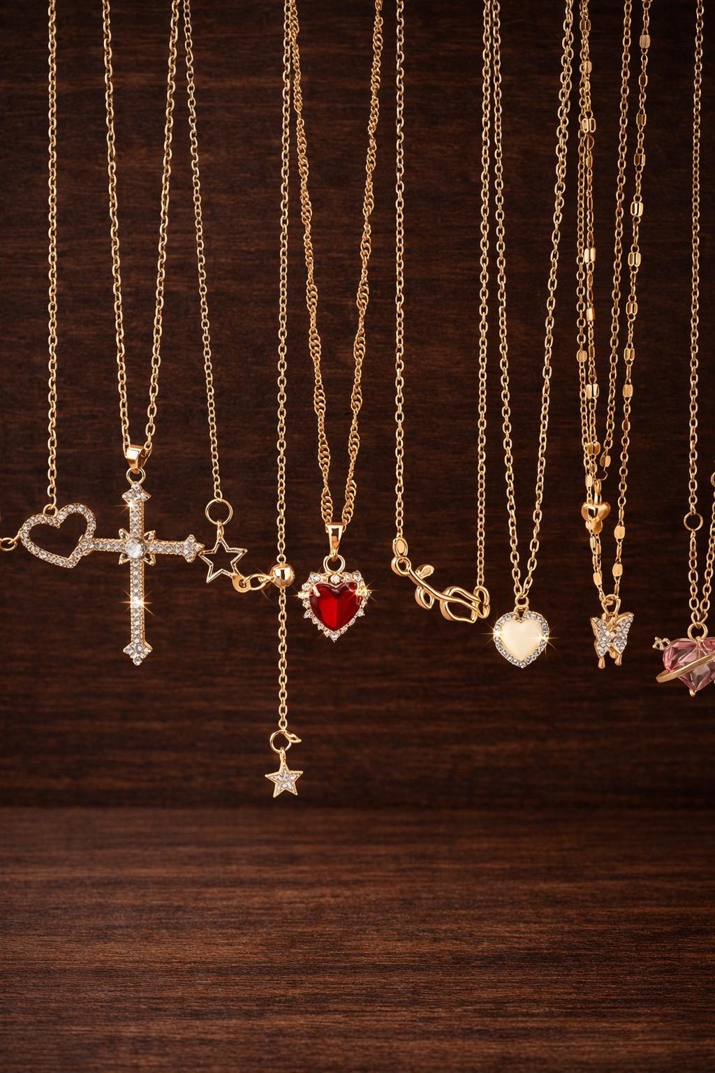8-Piece Y2K Layered Necklace Set – Crystal Heart, Cross, Butterfly, Star Pendants