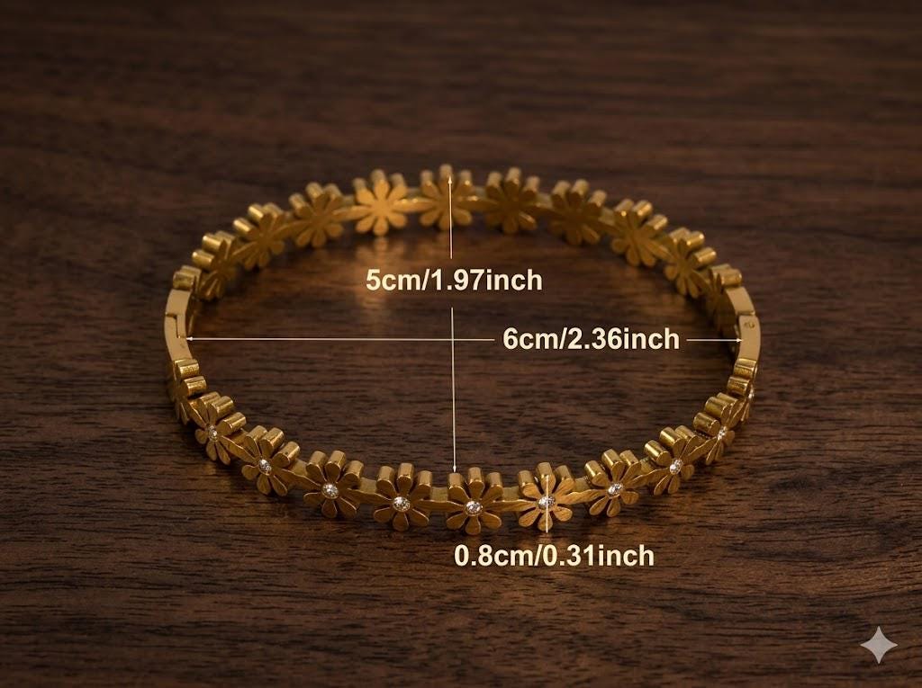 Stainless Steel Daisy Zirconia Bangle, Classic Floral Bracelet, Spring Jewelry Accessory