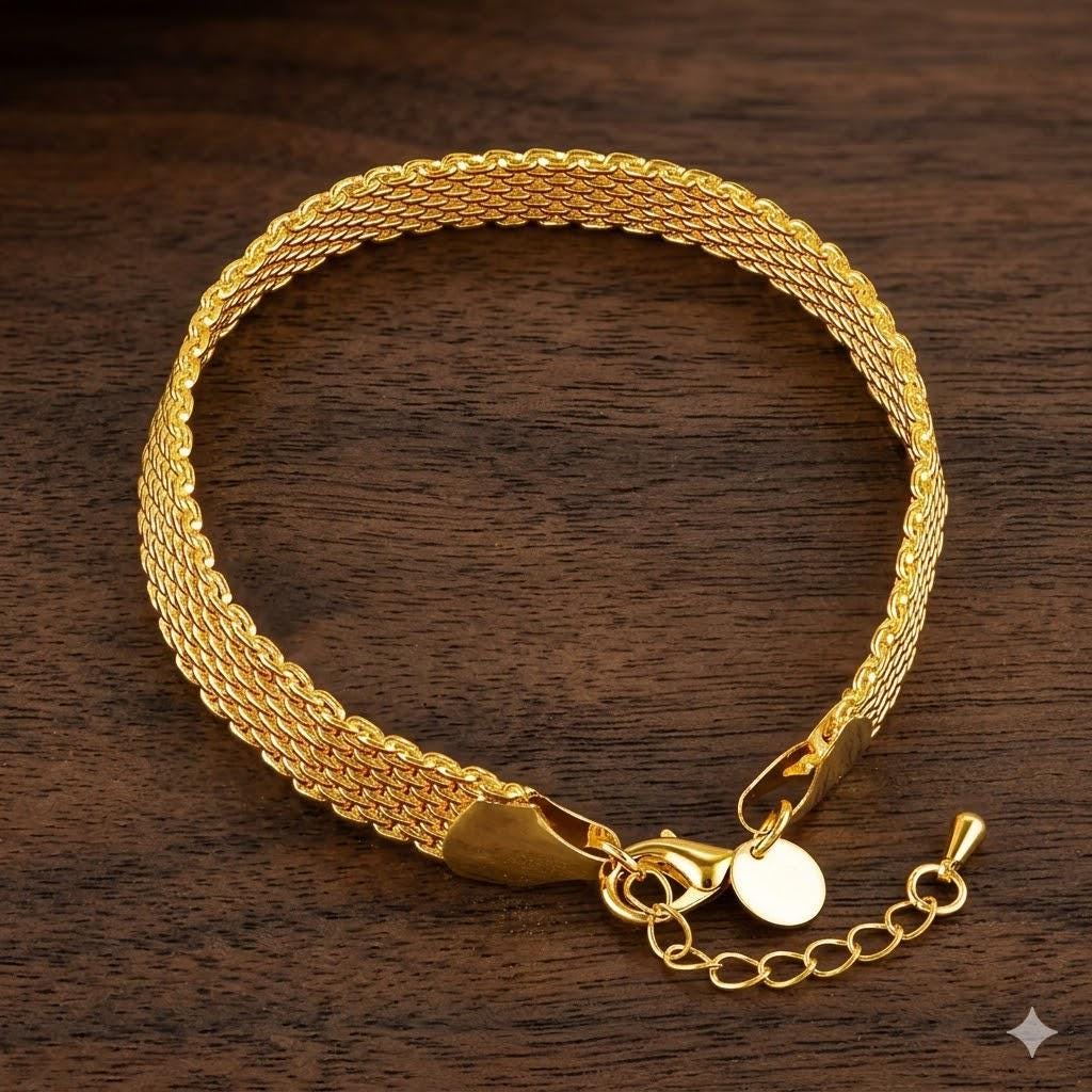 Gold Plated Sterling Silver 10mm Weave Chain Tassel Bracelet, Unisex Jewelry