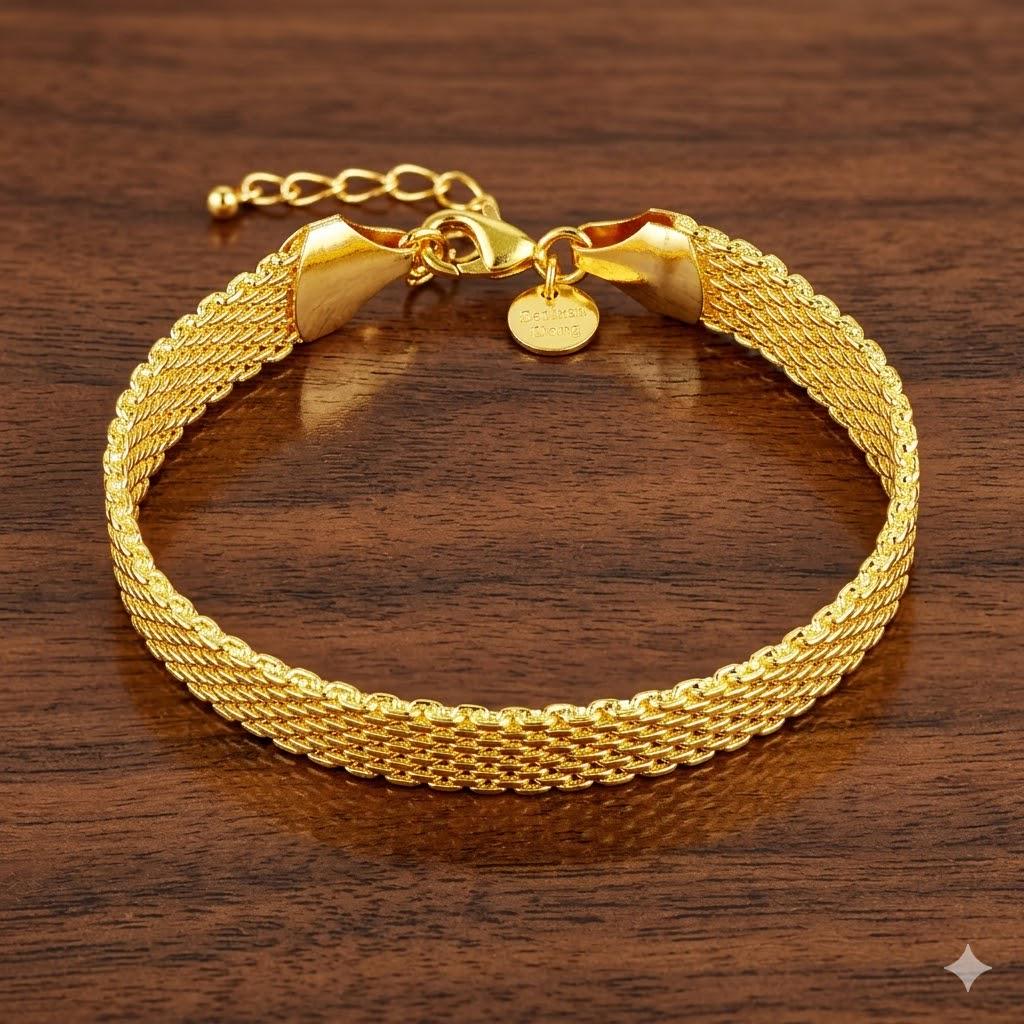 Gold Plated Sterling Silver 10mm Weave Chain Tassel Bracelet, Unisex Jewelry