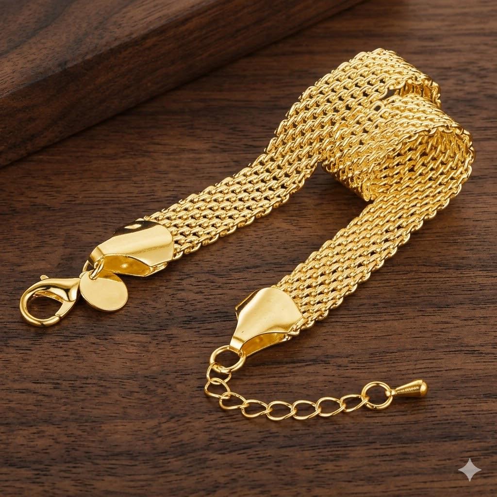Gold Plated Sterling Silver 10mm Weave Chain Tassel Bracelet, Unisex Jewelry