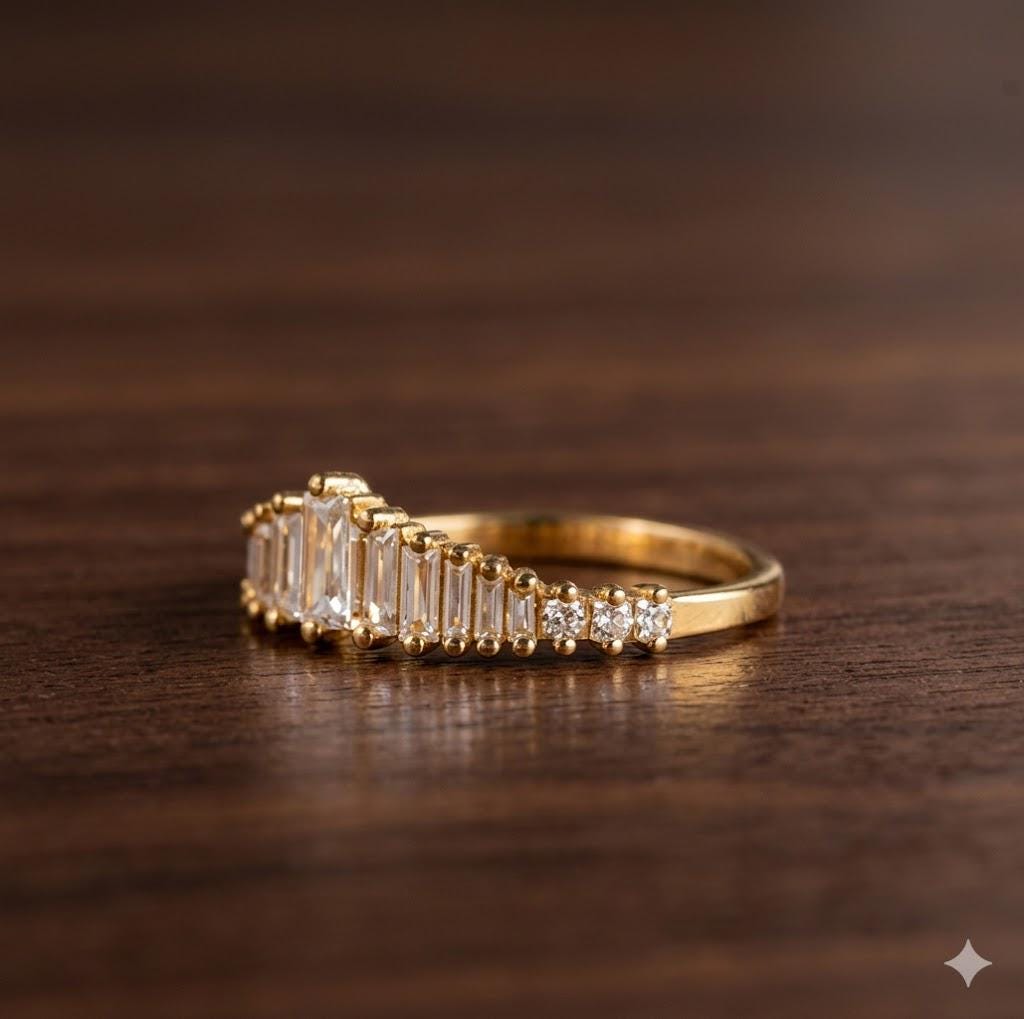 Vintage Gradient Line Width Ring, Golden Alloy Band, Retro Adjustable Fashion Ring