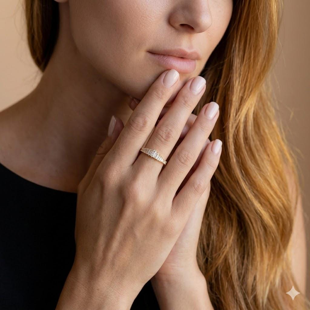 Vintage Gradient Line Width Ring, Golden Alloy Band, Retro Adjustable Fashion Ring