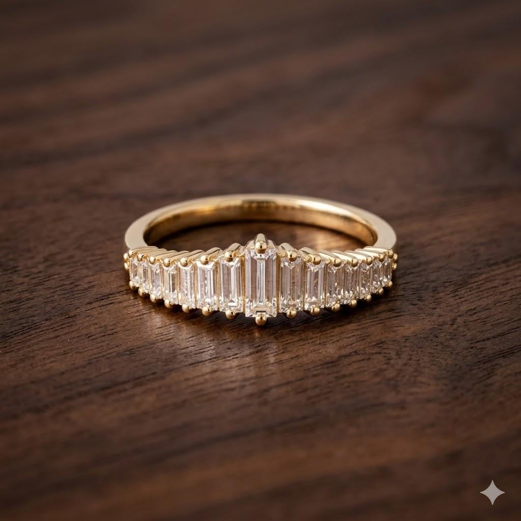 Vintage Gradient Line Width Ring, Golden Alloy Band, Retro Adjustable Fashion Ring