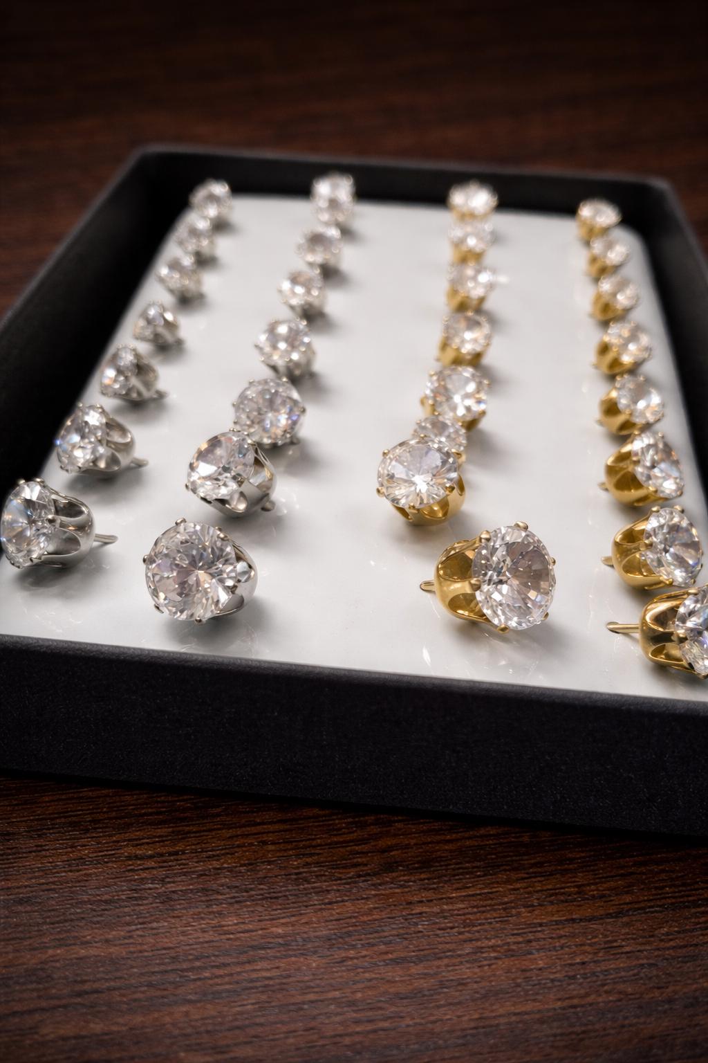 6 Pairs Stainless Steel Stud Earrings Set, CZ Earrings Gold & Silver, Hypoallergenic Waterproof Jewelry