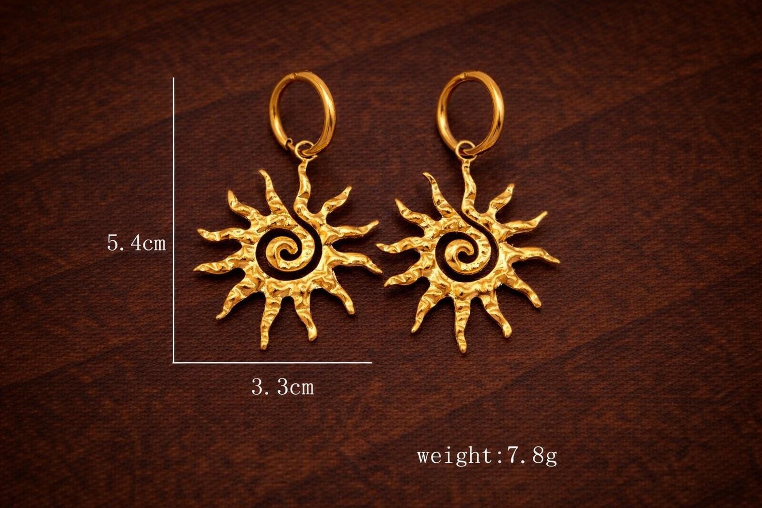 Boho Gold Sun Moon Evil Eye Pendant Earrings Set, 18K Plated Stainless Steel Jewelry