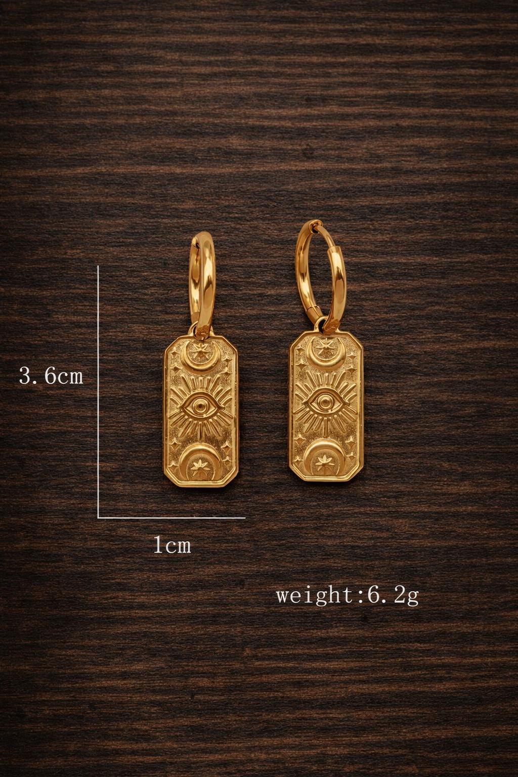 Boho Gold Sun Moon Evil Eye Pendant Earrings Set, 18K Plated Stainless Steel Jewelry