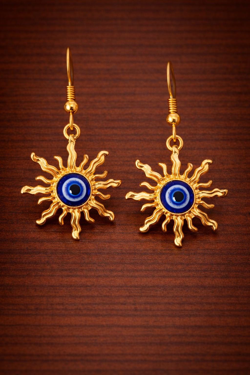 Boho Baroque Sunflower Dangle Earrings, Gold Plated Faux Jade Sunburst Jewelry