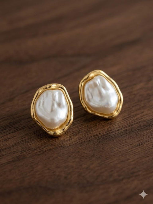 18K Gold Plated Irregular Pearl Drop Earrings, Vintage Elegant Dangle Bridal Jewelry