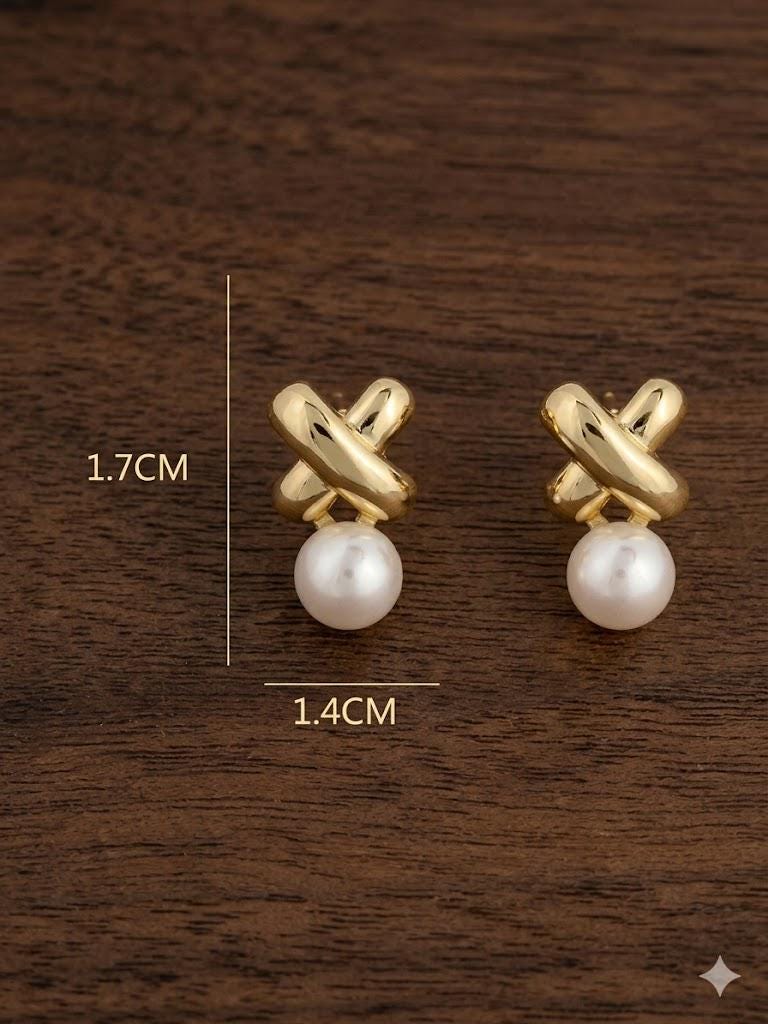 Vintage Cross Pearl Earrings, Elegant Faux Pearl Dangle, Luxury Daily Jewelry for Women
