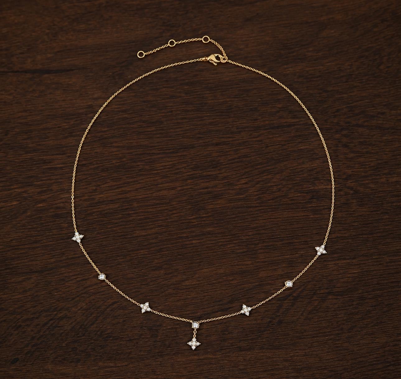 14K Gold Plated Stainless Steel Flower Necklace, Cubic Zirconia Sparkle, Dainty Floral Pendant