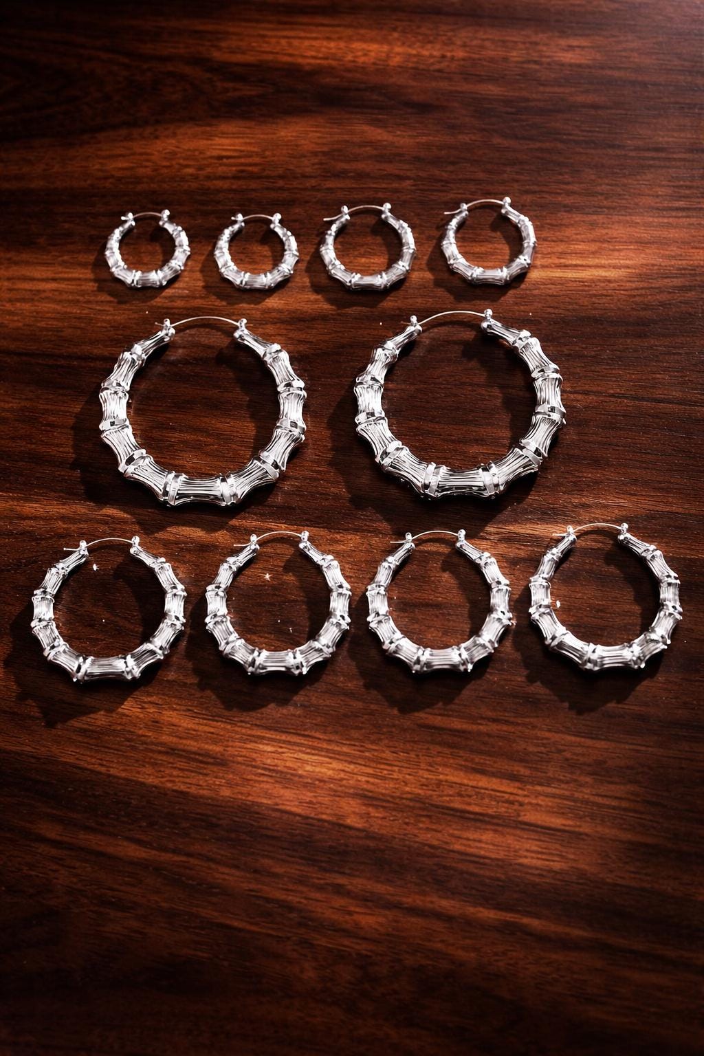 Trendy Bamboo Hoop Earrings Set, Minimalist Geometric Metal Hoop Jewelry