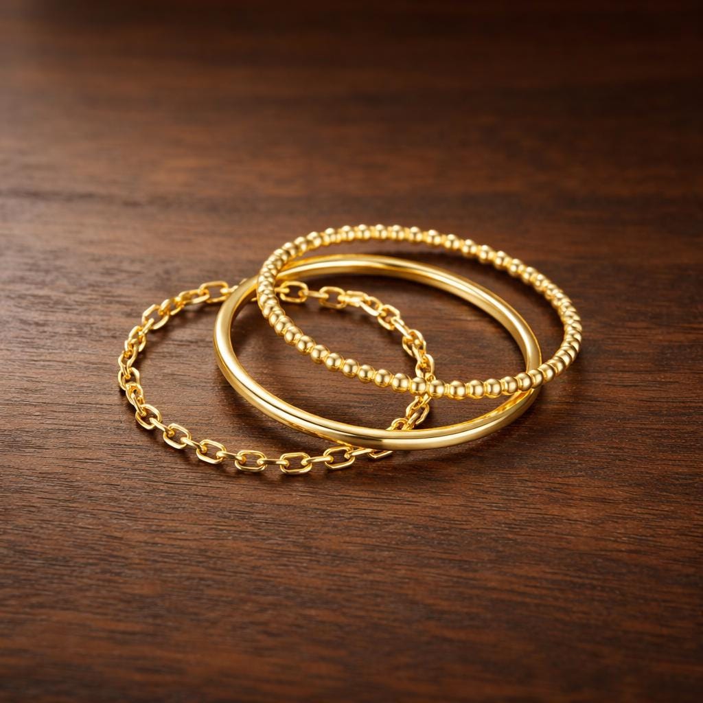 Sterling Silver Stackable Ring Set, Smooth Twist Chain Design, Minimalist Jewelry (Size 17.5mm)