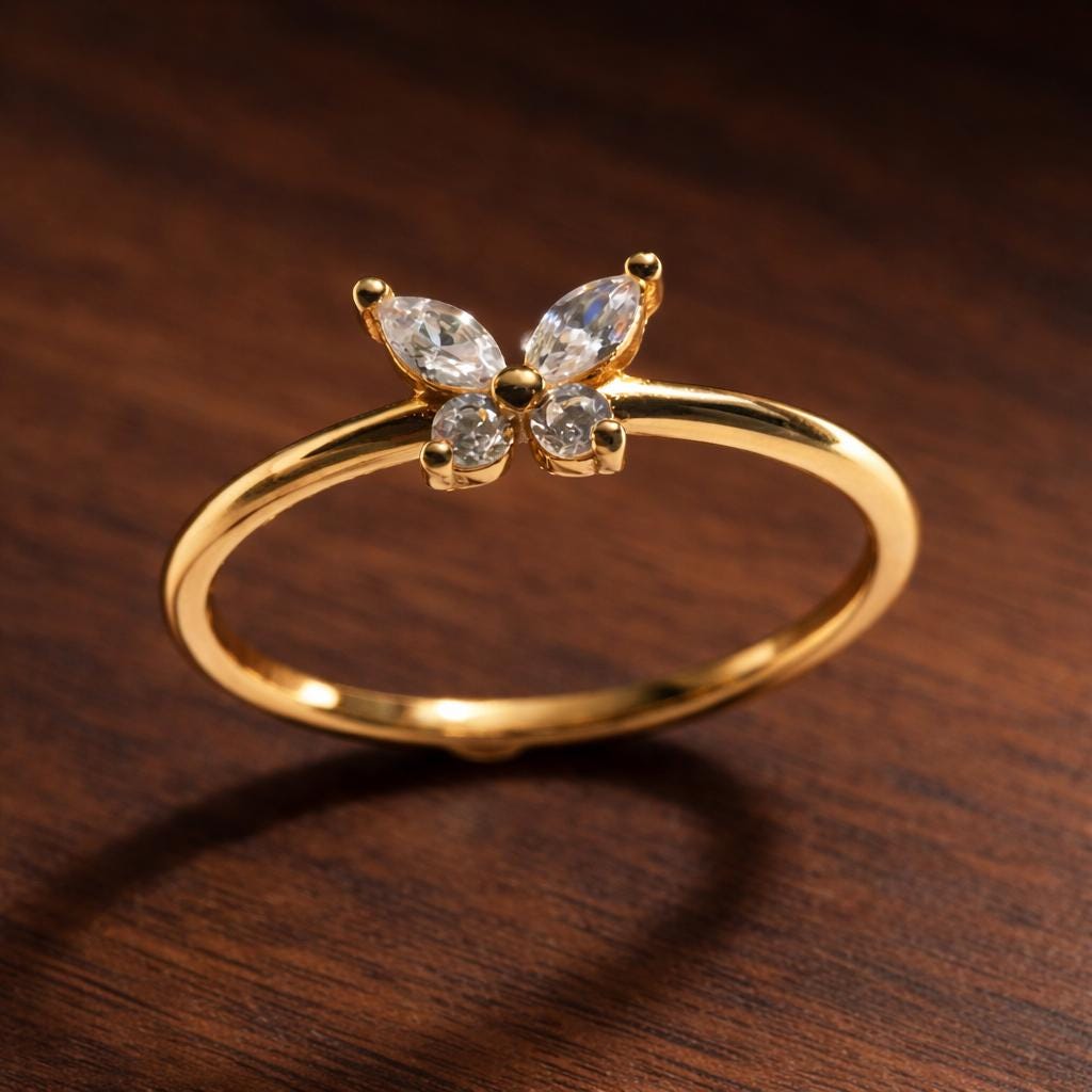 Birthstone Butterfly Ring, Zircon Stone, Stainless Steel, Minimalist Fashion Jewelry
