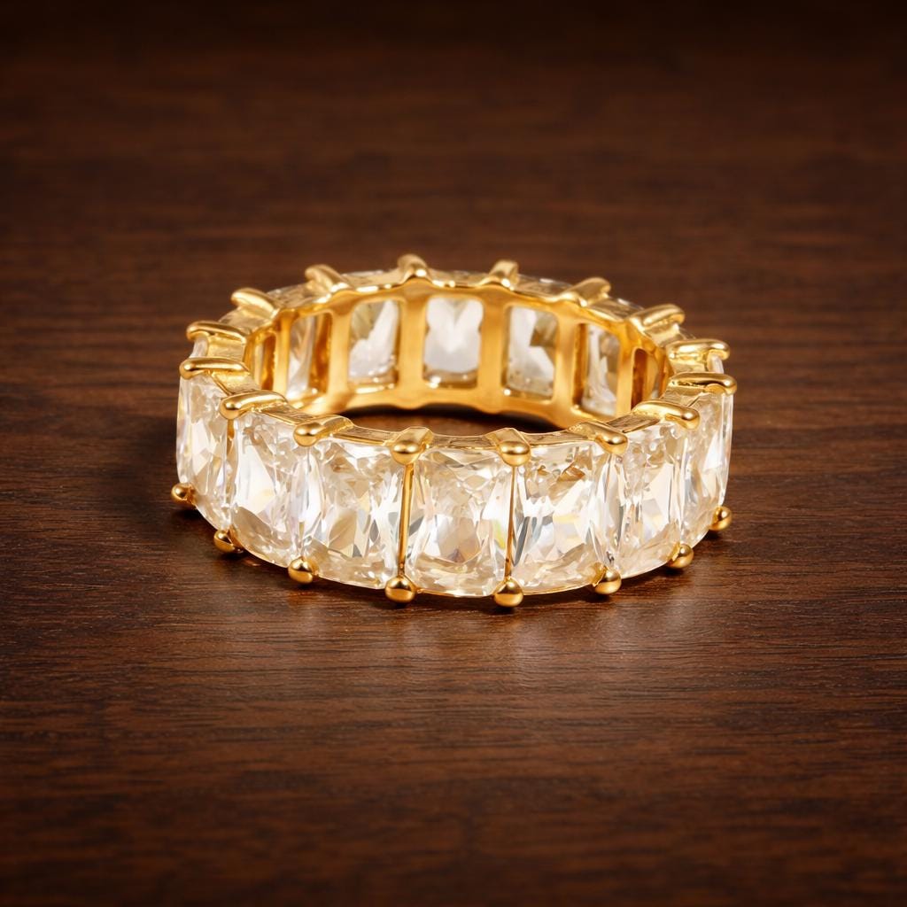 18K Gold Plated Square Zircon Ring, Waterproof Stainless Steel Minimalist Jewelry