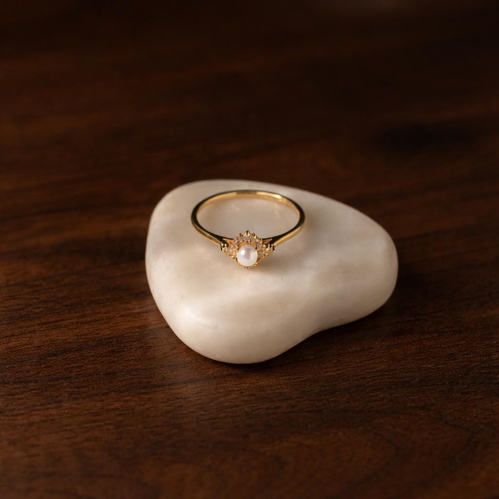 925 Sterling Silver Mini Pearl Ring, Gold Color Minimalist Engagement Jewelry
