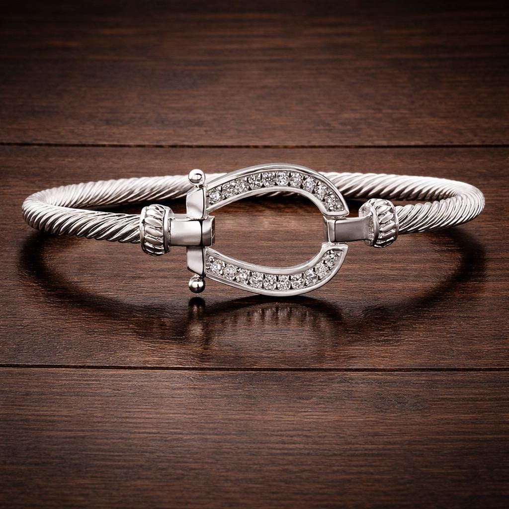 Sterling Silver Horseshoe Bangle Bracelet, Lucky Elegant Jewelry for Women