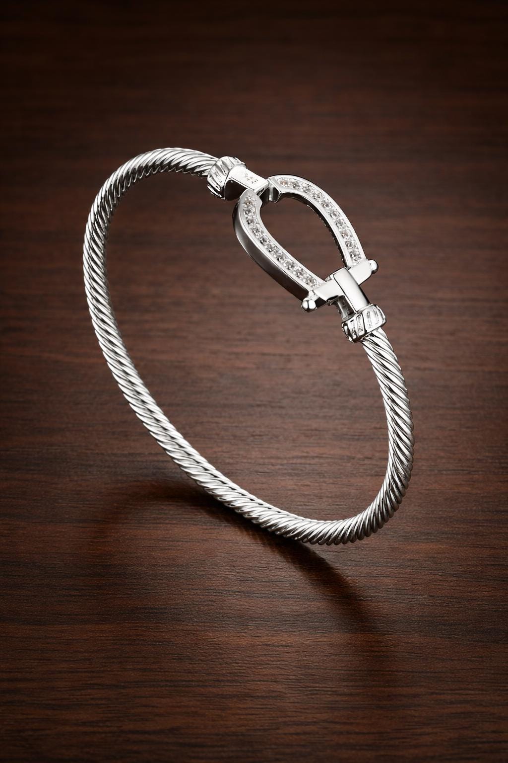 Sterling Silver Horseshoe Bangle Bracelet, Lucky Elegant Jewelry for Women