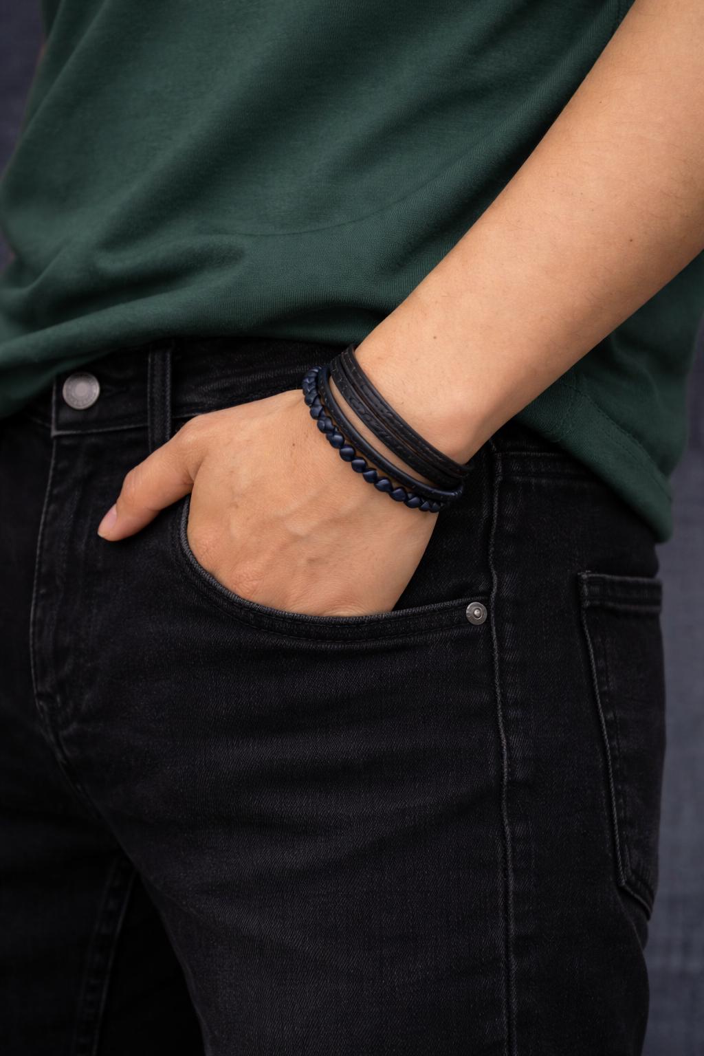 Men's Multi-Layer Leather Beaded Bracelet, Masculine Wrap Wristband Jewelry