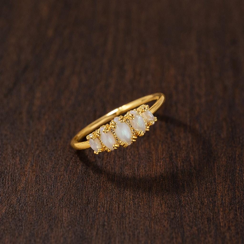Vintage White Crystal Ring – Gold Tone Elegant Wedding Band, Minimalist Engagement Jewelry