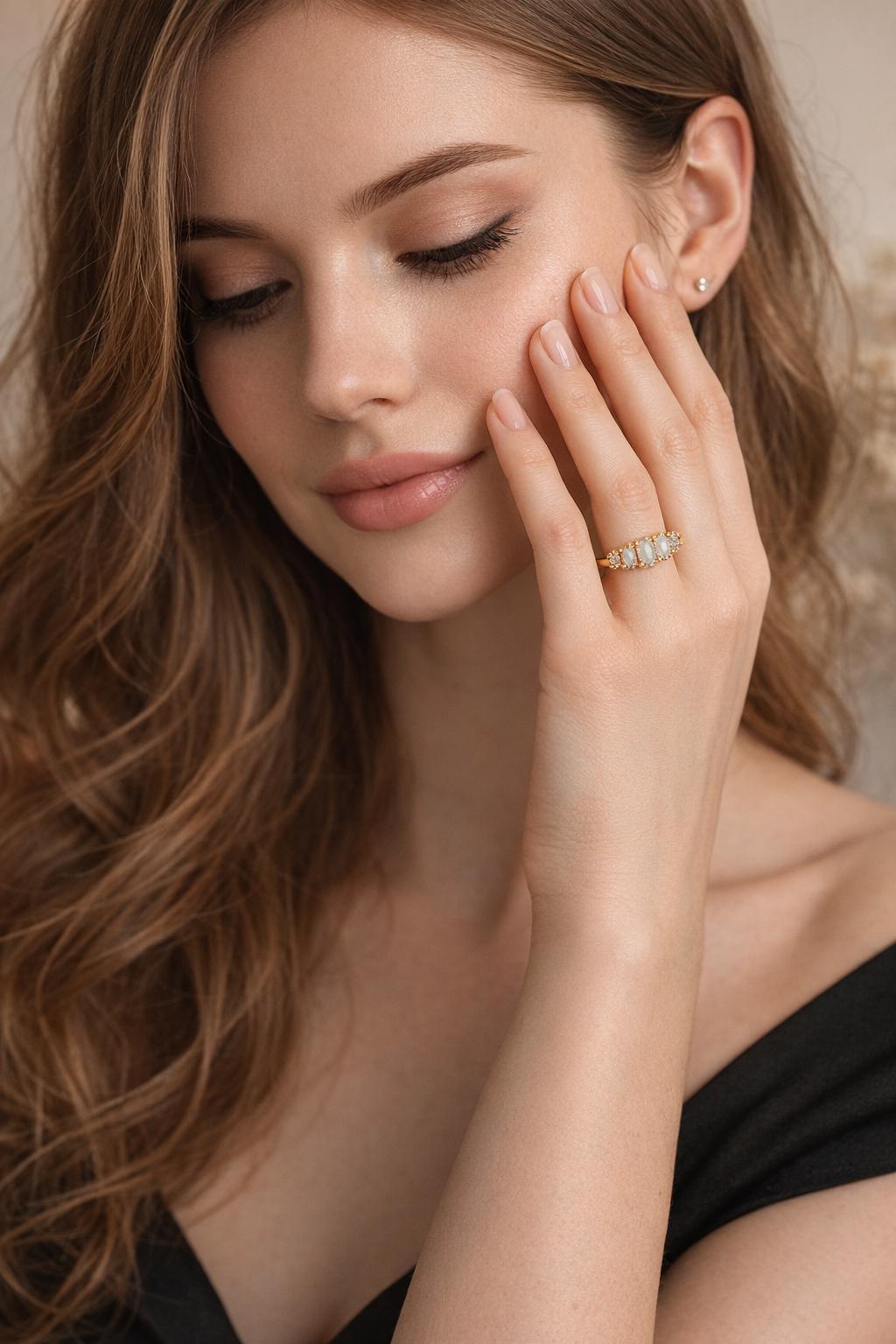 Vintage White Crystal Ring – Gold Tone Elegant Wedding Band, Minimalist Engagement Jewelry