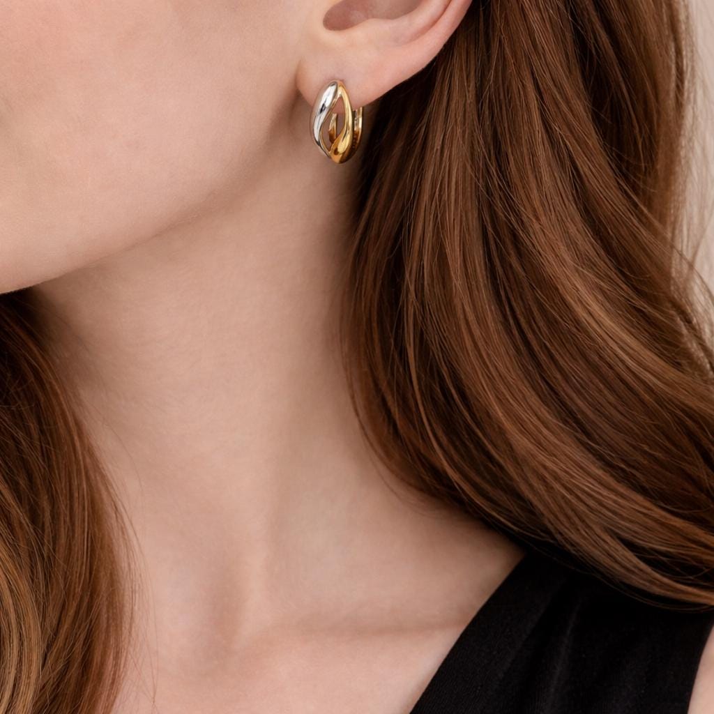 Two-Tone Twisted Hoop Earrings: Gold Silver Geometric Minimalist Jewelry
