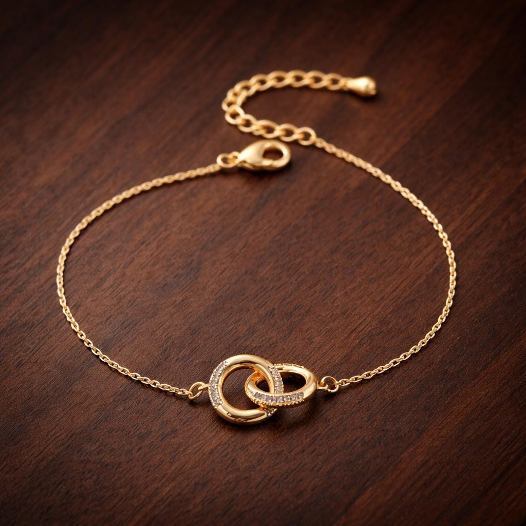 Interlocking Rings Friendship Bracelet: Gold Plated Copper, Minimalist Jewelry