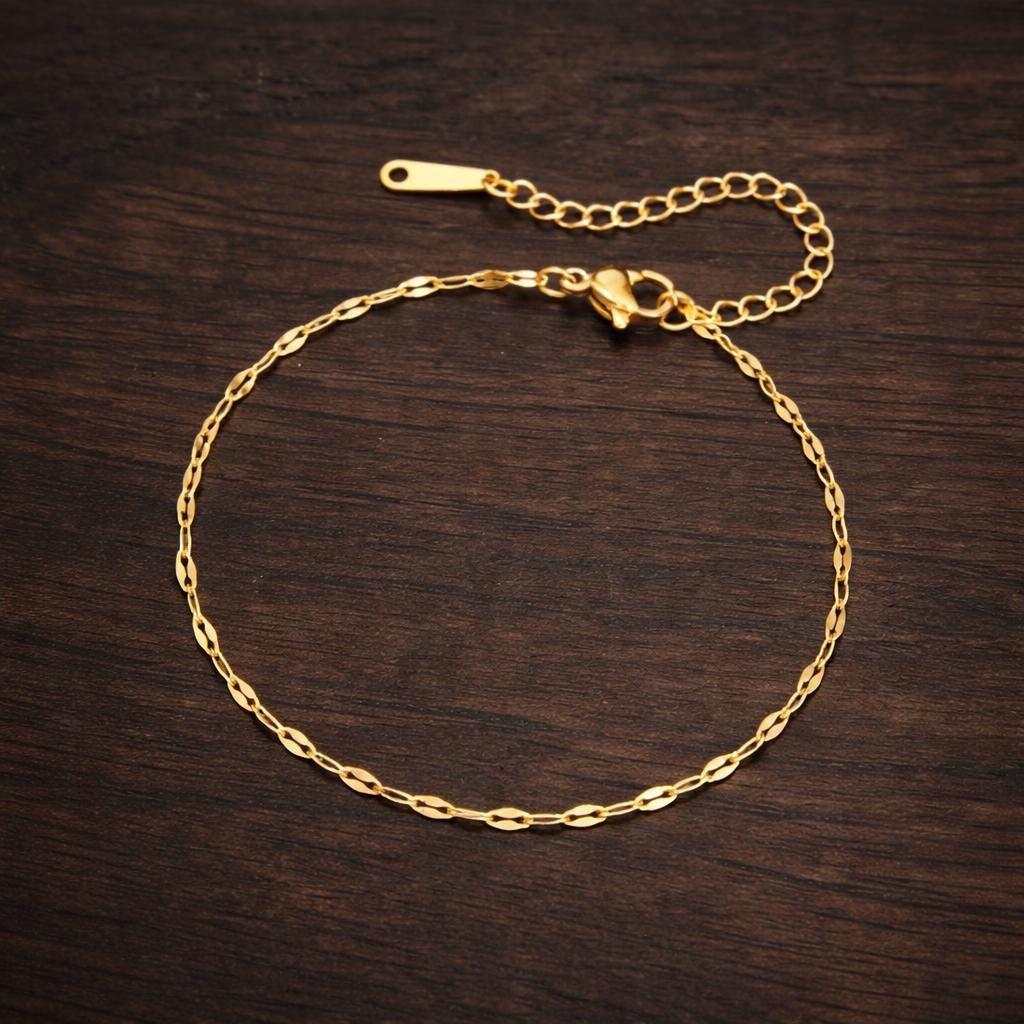 Gold Color Lip Chain Bracelet, Minimalist Stainless Steel Adjustable Jewelry