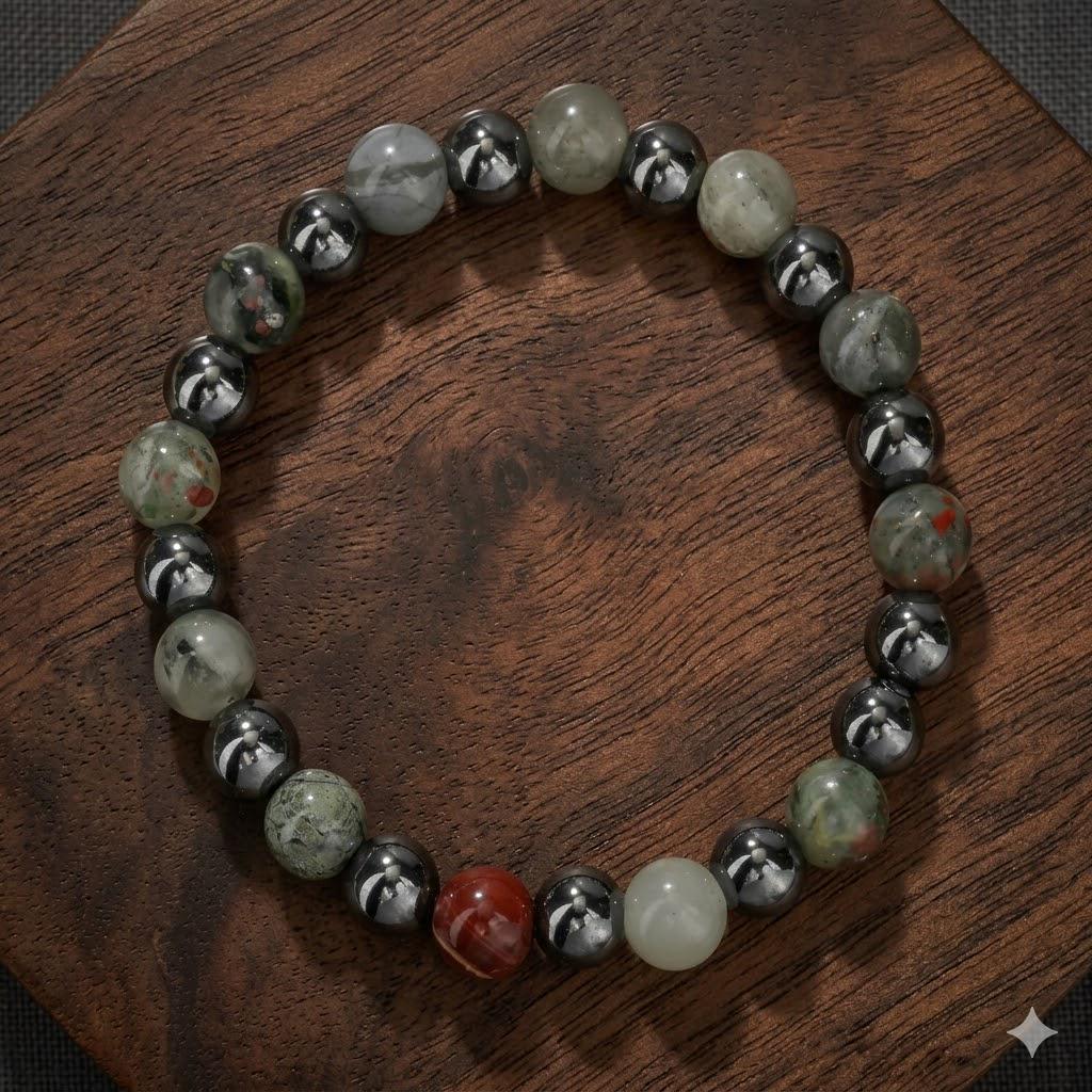Natural African Bloodstone & Red Pine Bead Bracelet – Anxiety Stress Relief, Unisex Daily Wear