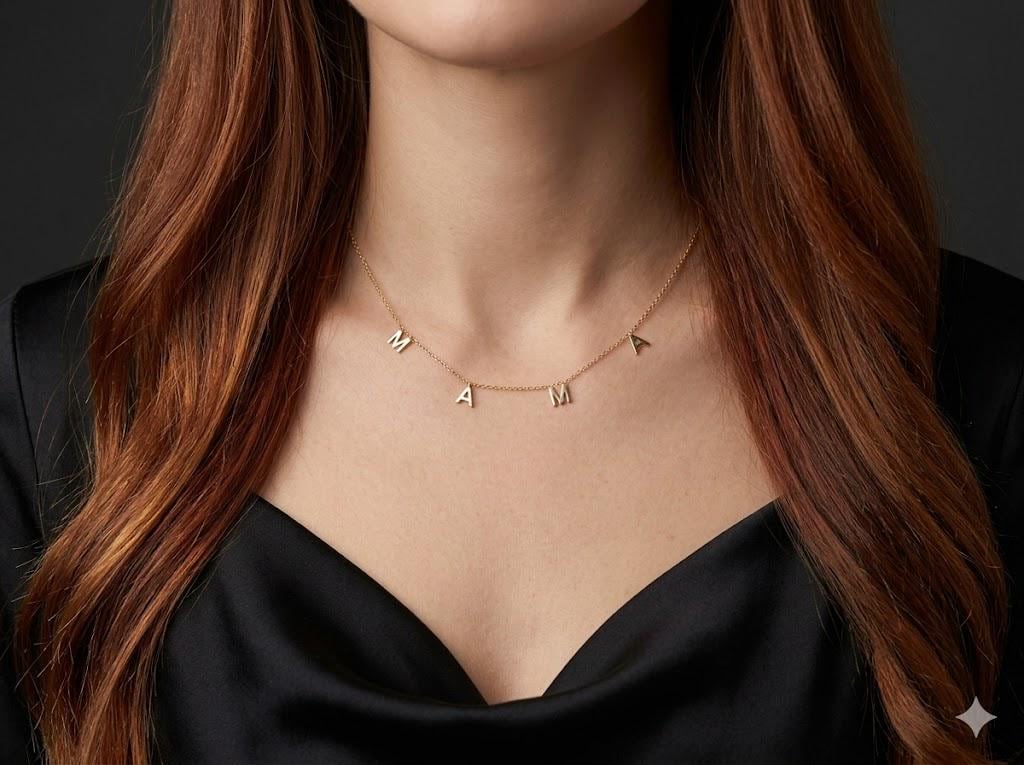 Vintage Mama Necklace – Stainless Steel Script Pendant, Long Chain Jewelry