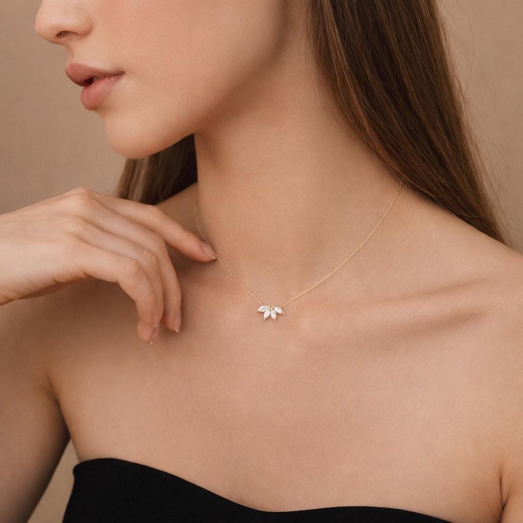 White CZ Bridal Necklace, Dainty Minimalist Choker, Elegant Wedding Jewelry