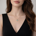 925 Sterling Silver Oval Sea Blue Cat Eye Pendant Necklace, Minimalist Lock Bone Chain