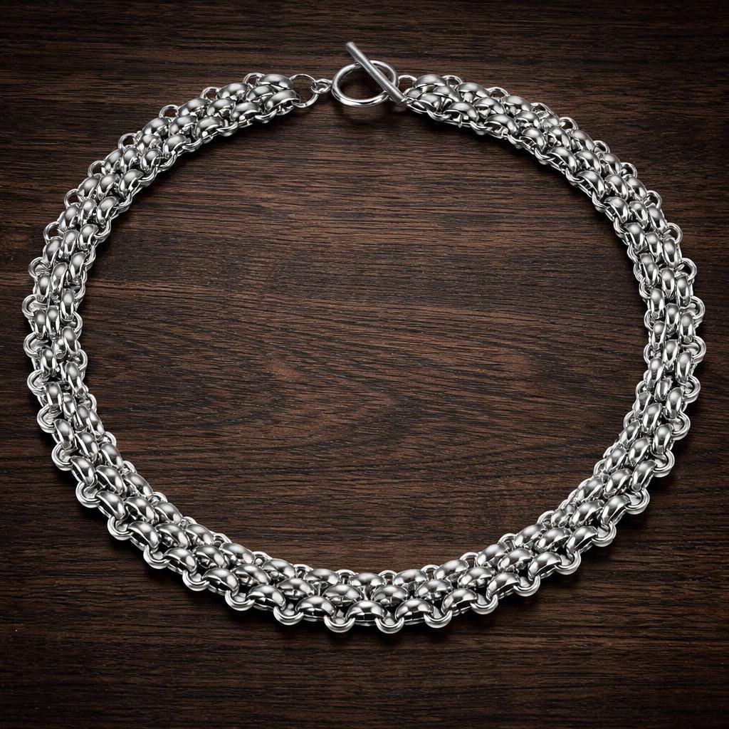 Chunky Stainless Steel Chain Toggle Necklace, Bold Collar Statement Jewelry