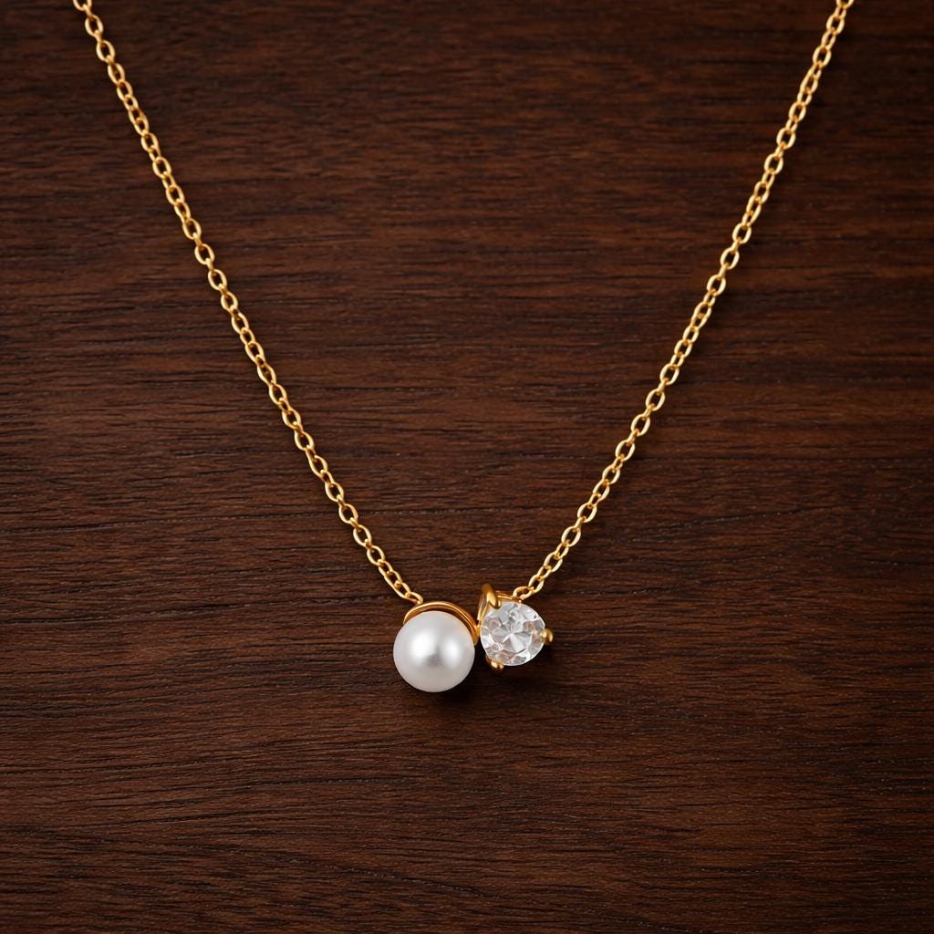 18K Gold Plated Pearl Zircon Choker, Minimalist Boho Elegant Necklace