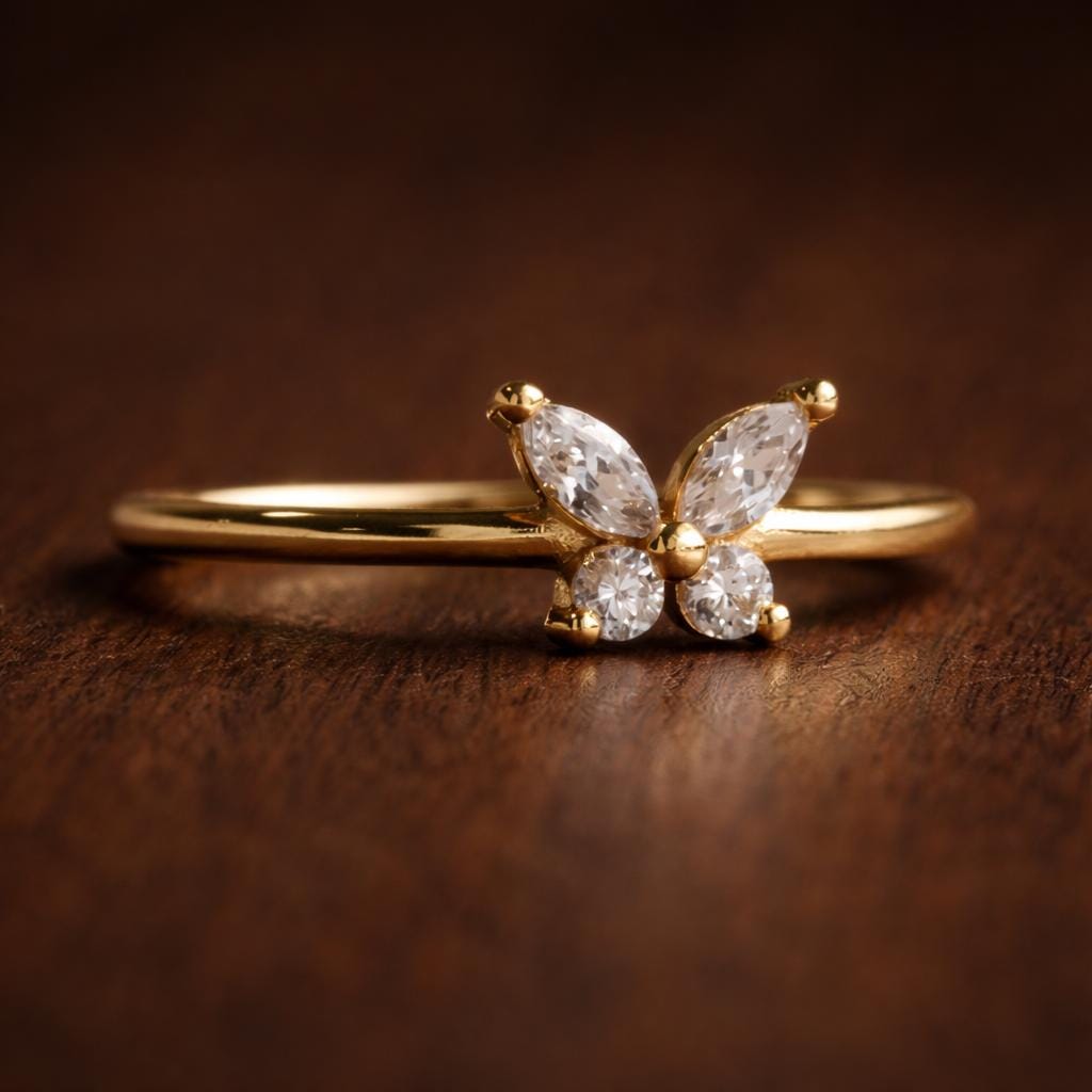 Birthstone Butterfly Ring, Zircon Stone, Stainless Steel, Minimalist Fashion Jewelry