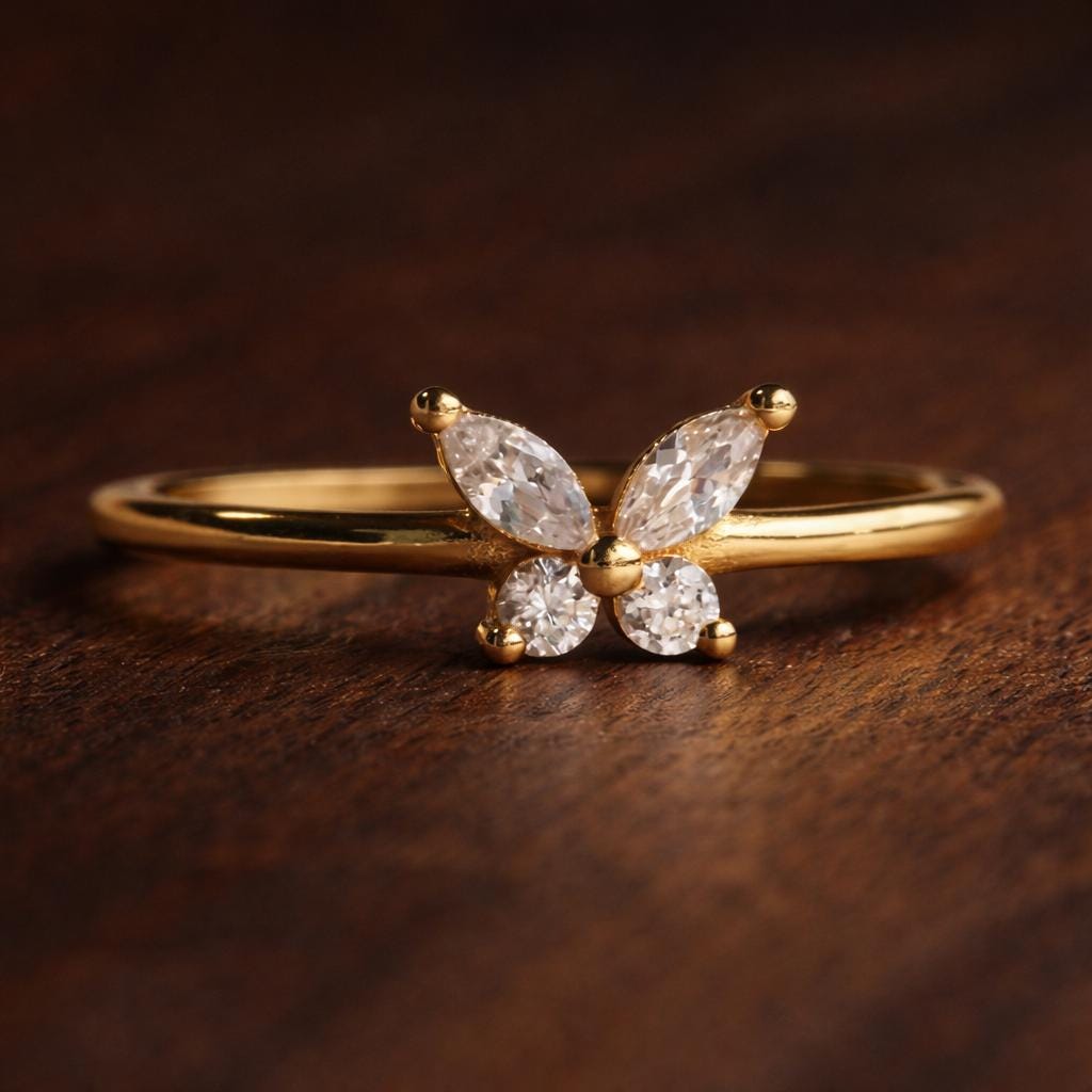 Birthstone Butterfly Ring, Zircon Stone, Stainless Steel, Minimalist Fashion Jewelry