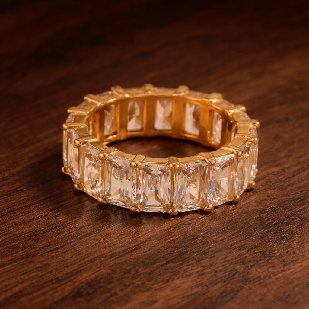 18K Gold Plated Square Zircon Ring, Waterproof Stainless Steel Minimalist Jewelry