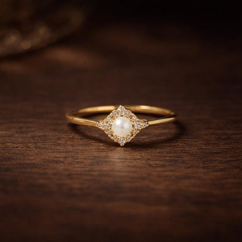 925 Sterling Silver Mini Pearl Ring, Gold Color Minimalist Engagement Jewelry