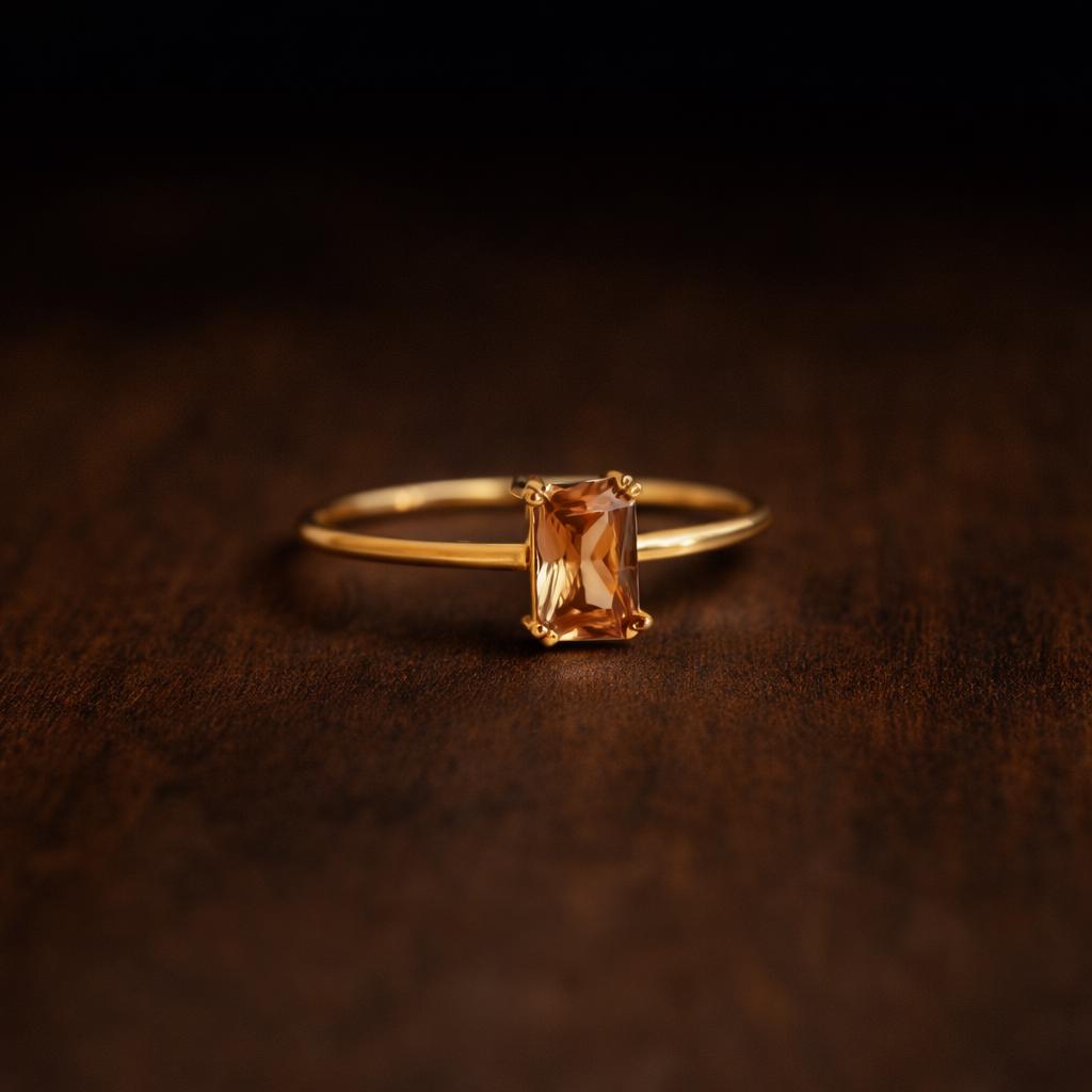 Champagne Square Zircon Ring, Minimalist Gold Plated Brass Statement Jewelry