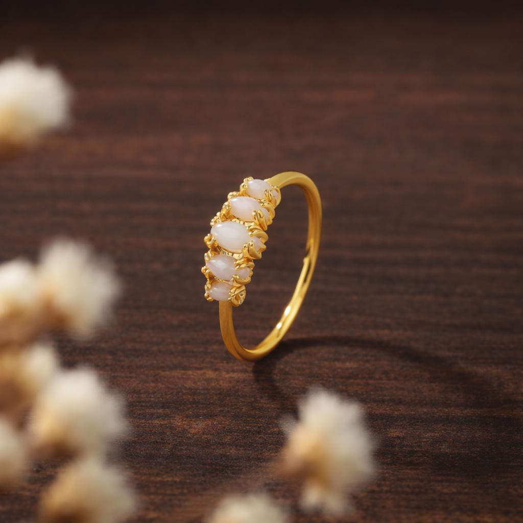 Vintage White Crystal Ring – Gold Tone Elegant Wedding Band, Minimalist Engagement Jewelry