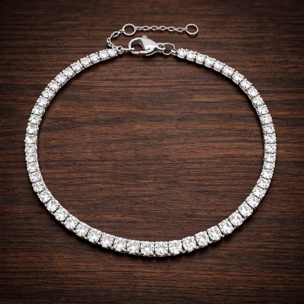 Minimalist Crystal Tennis Bracelet – Gold Stainless Steel, Elegant Women's Wedding Jewelry