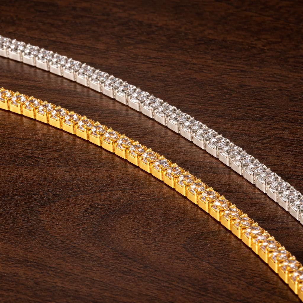 Minimalist Crystal Tennis Bracelet – Gold Stainless Steel, Elegant Women's Wedding Jewelry