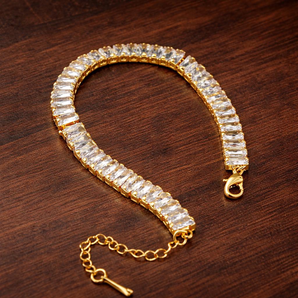 Square Zircon Gold Lockbone Chain Bracelet, Minimalist Luxury Jewelry